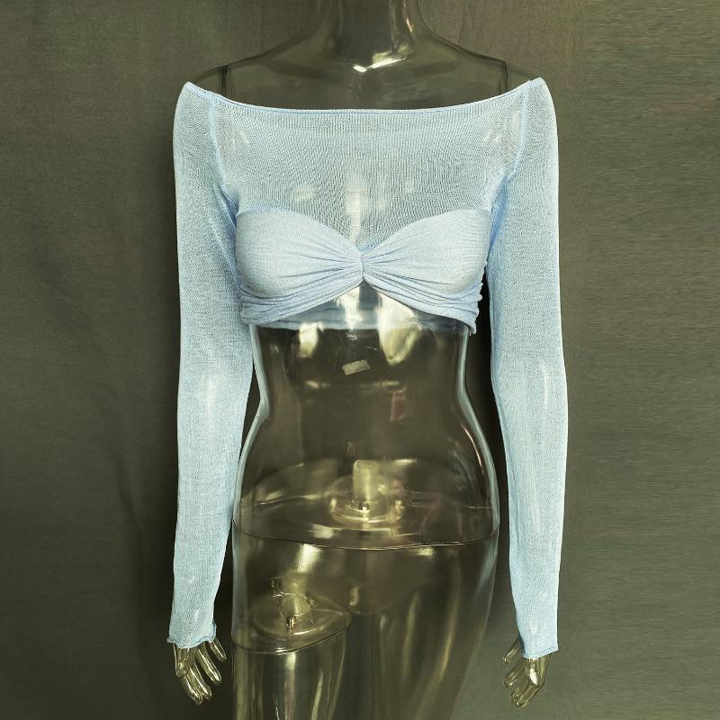 Frühling und Sommer Damen One Neck Sheer Kurzes Wickeltop