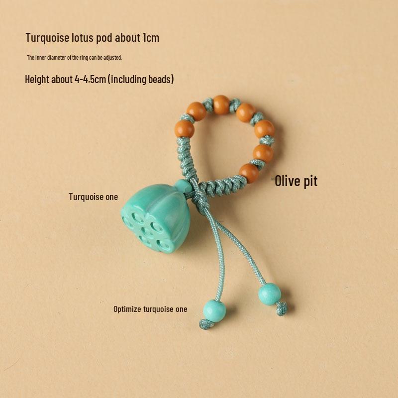 Agate Turquoise Pendant: Lotus Seed Pod & Persimmon Charm with Buddha Beads and Teardrop Running Ring.