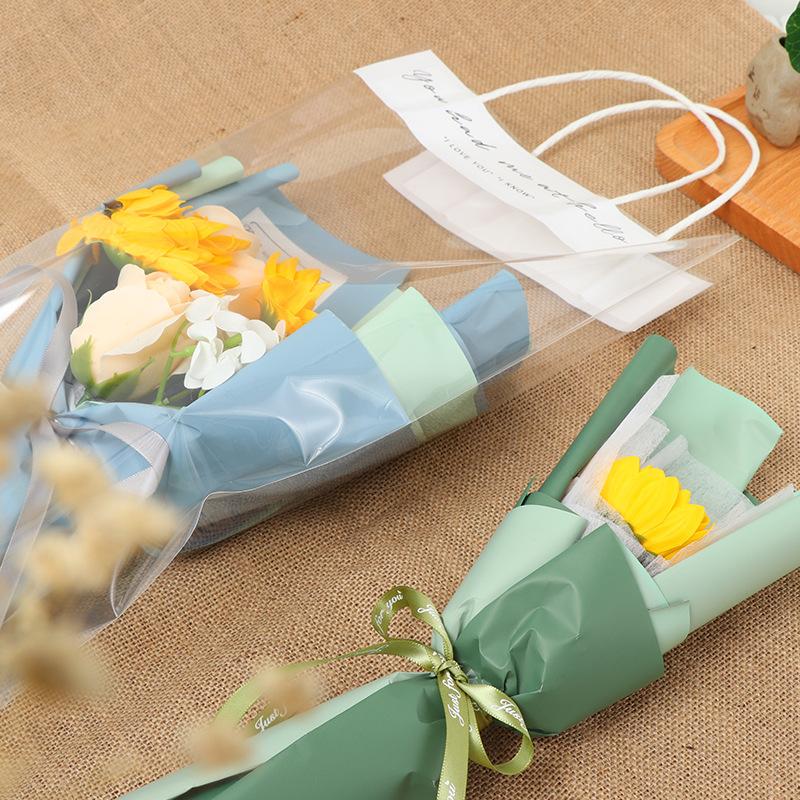 100PCS Flower Packing Box Transparent PVC Flower Bouquet Bag Florist Decoration Long Tote Party Gifts Wrapping Handbag