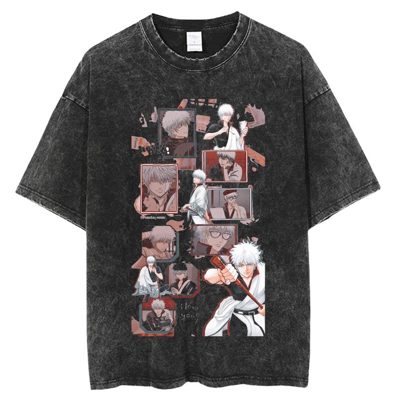Gintama Manga Graphic Tshirt Sakata Gintoki Printed T Shirt Vintage Washed Oversized Tshirt Mens Clothing Short Sleeve Tees