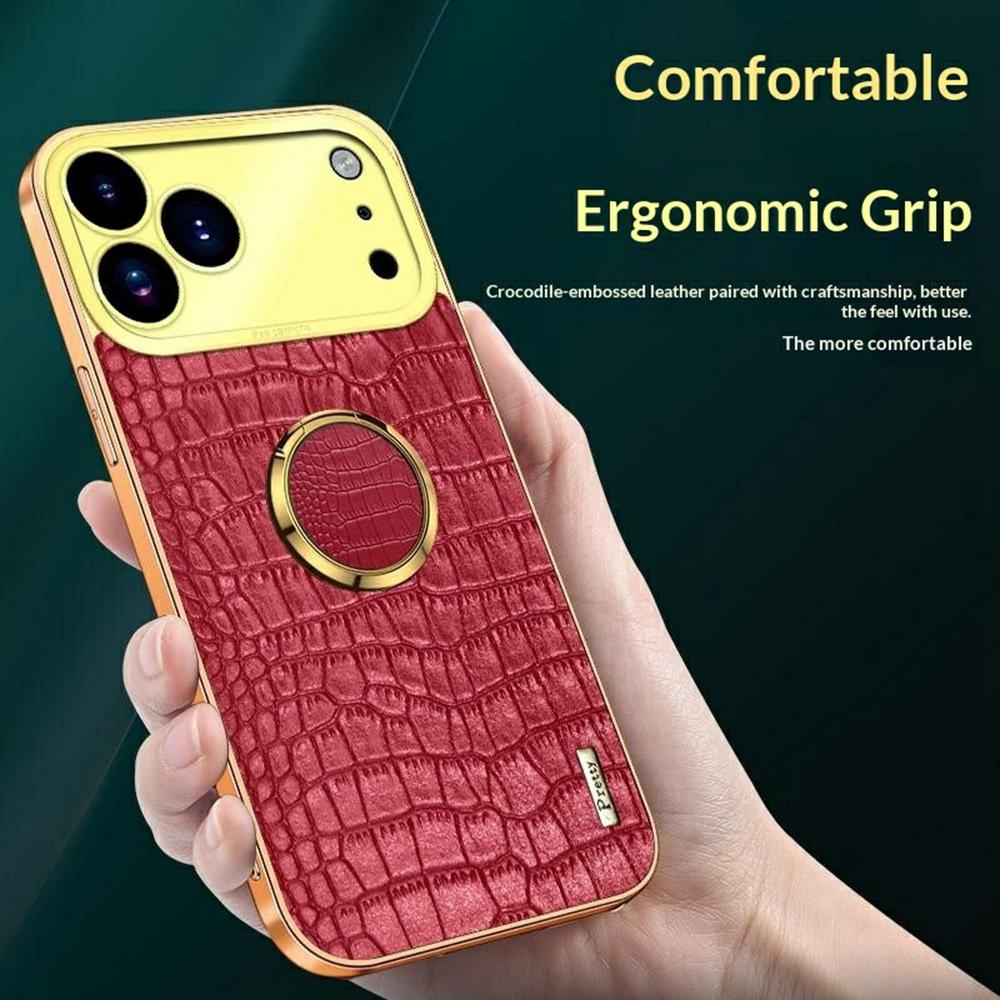For iPhone 17 Pro Case TPU + PU Kickstand Phone Cover Crocodile Texture Electroplating