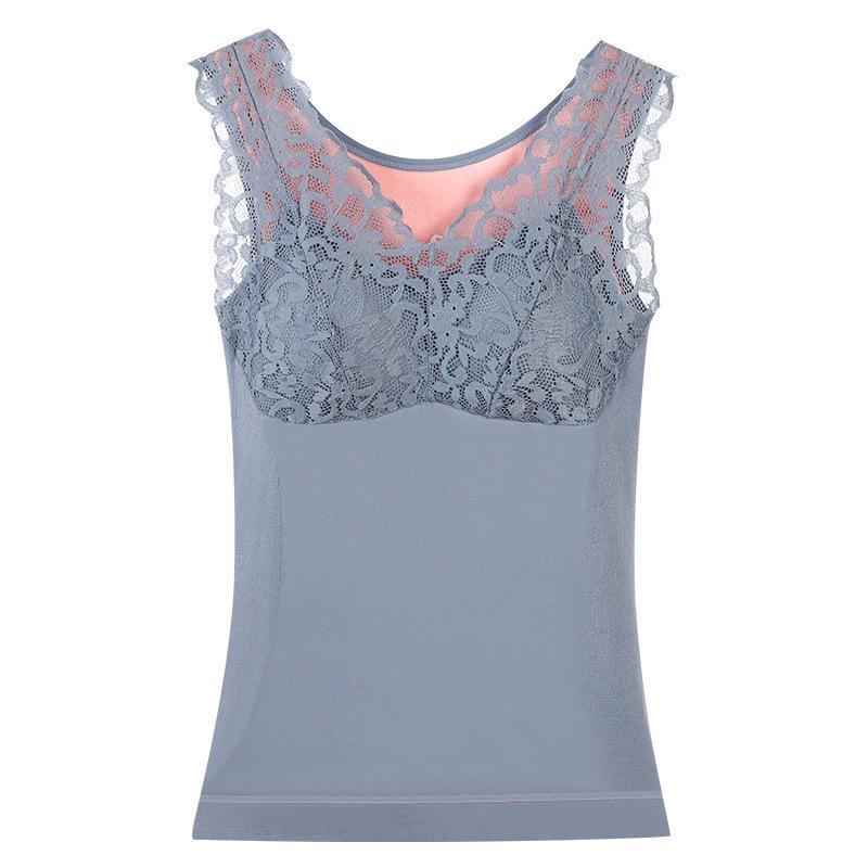 Fengzhixin Women's Plus Size Velvet Lace Padded Warm Vest