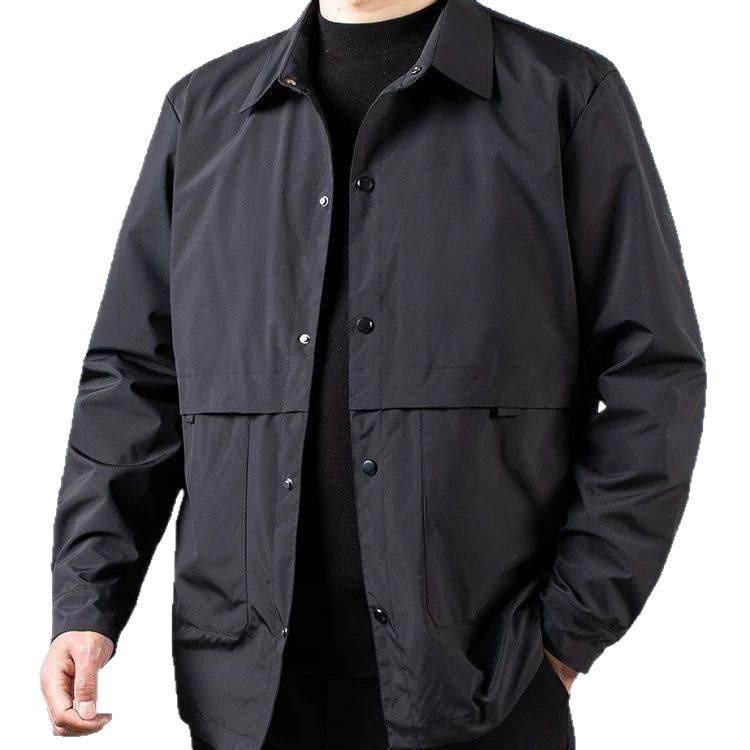 Men's Plus Size Windproof Lapel Workwear Jacket - Black/Navy Blue, Casual Loose Fit for Spring/Autumn
