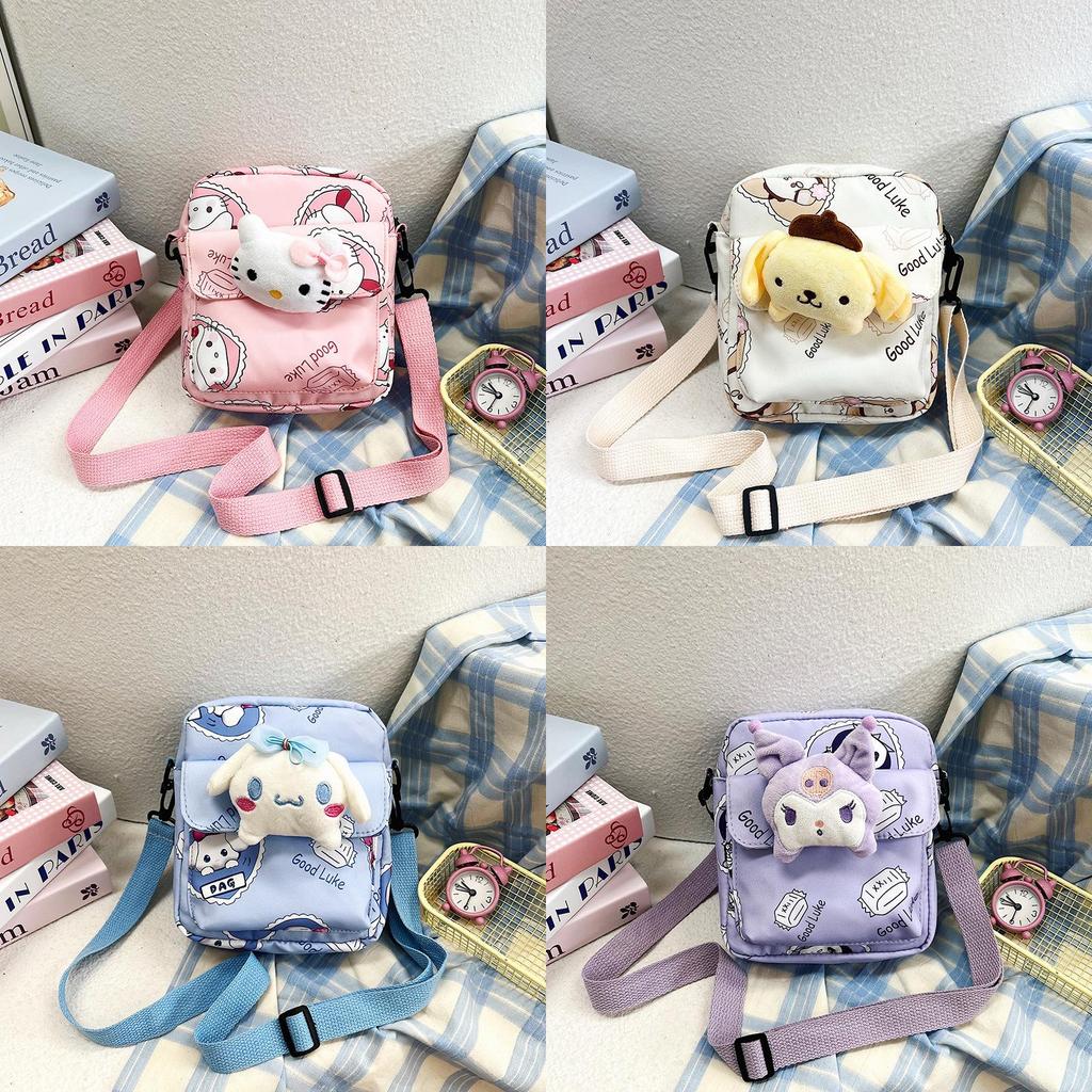 Cinnamoroll Hello Kitty Kuromi Canvas Umhängetasche mit Nähten für den täglichen Gebrauch