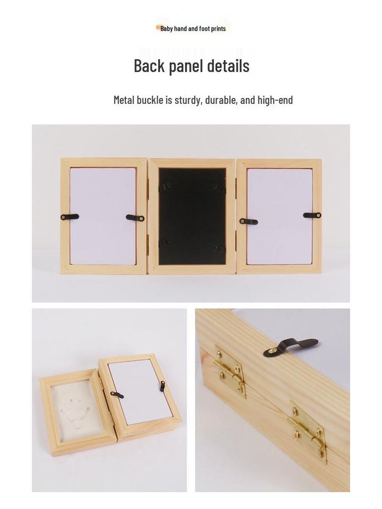 European Style Solid Wood Triple Photo Frame with Baby Hand & Footprint Ink Pad Souvenir
