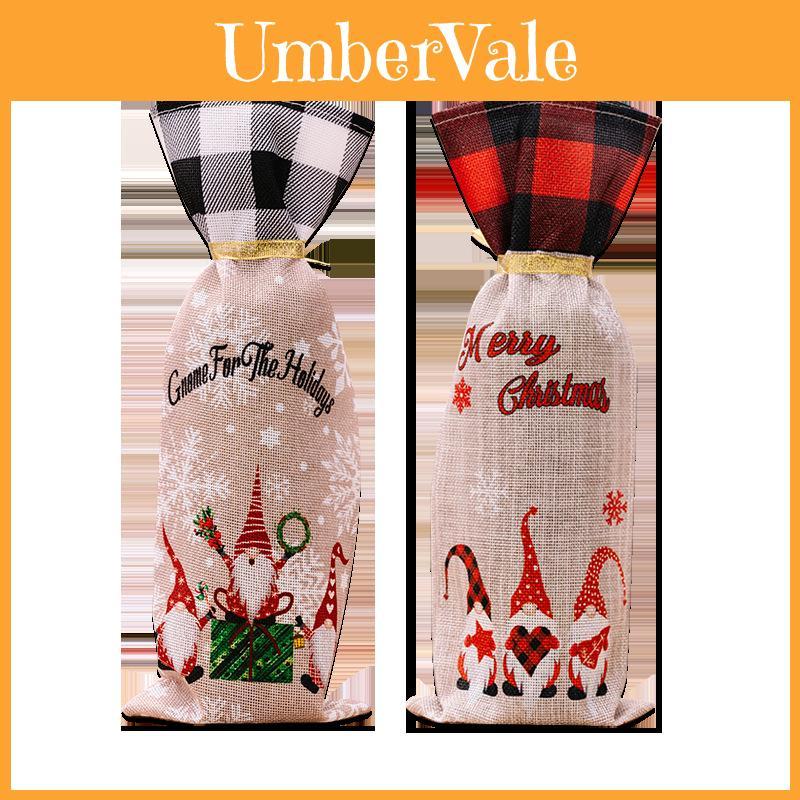 Christmas Forest Elder Fabric Wine Bottle Bag With Drawstring For Holiday Gift Packaging