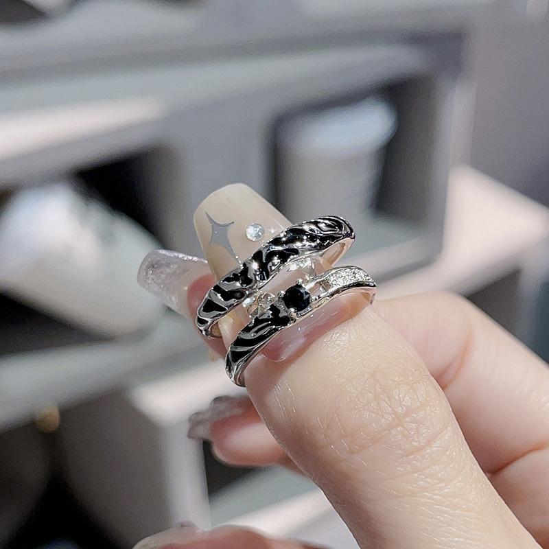 Design Sense Simple Neutral Ring Niche High Sense Couple Ring French Zircon Dark Personality Couple Ring