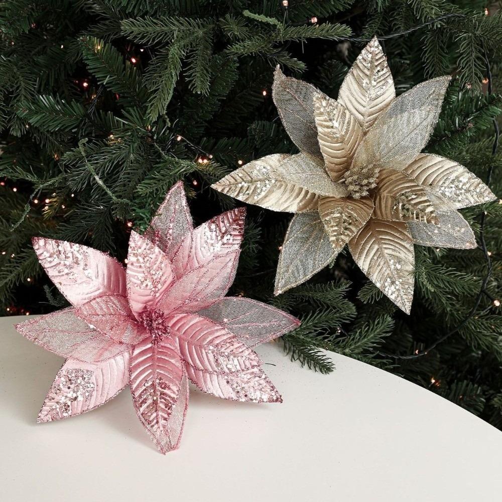 Glitter Artificial Poinsettia Flower 29CM Simulation Flowers Sequins Flower Christmas Decoration