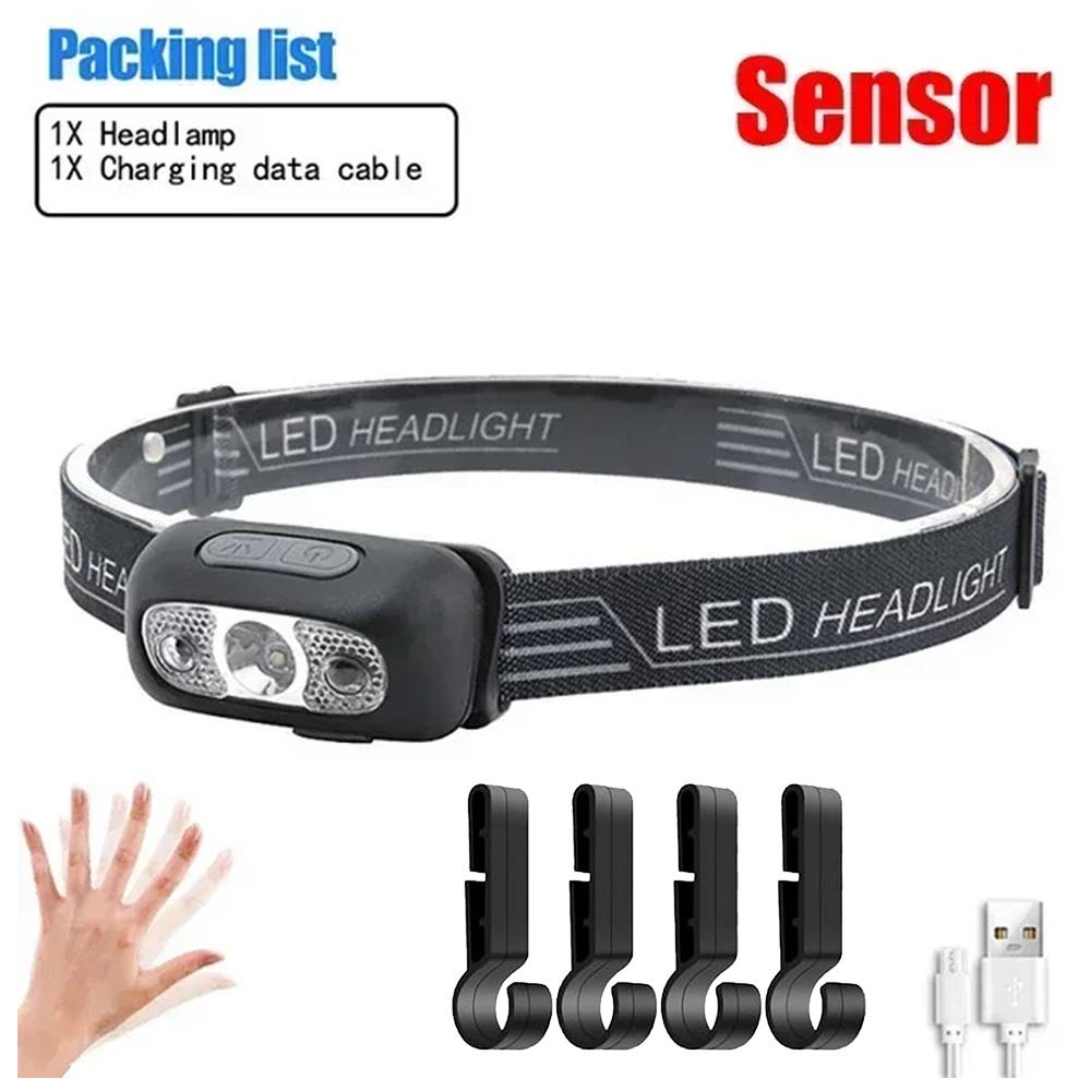 Rechargeable Headlamp with Motion Sensor, Bright LED Headlight for Hands-Free Use, Lightweight Light for Running Camping Hiking