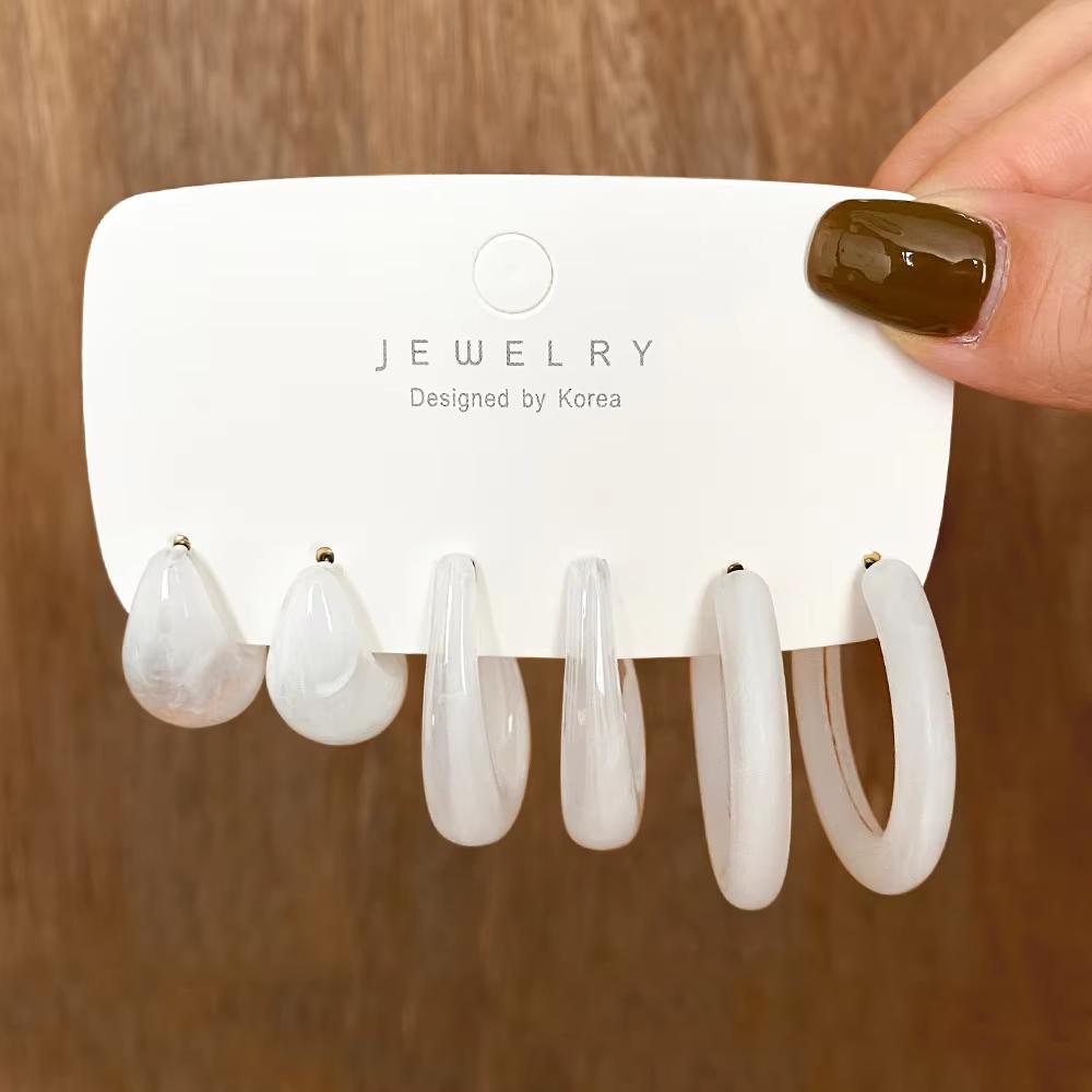 6PC Trendy Acrylic Geometric Hoop Earring Sets for Women Vintage Bohemia Colorful Acrylic C-Shaped Earrings Fashion Zircon Gift