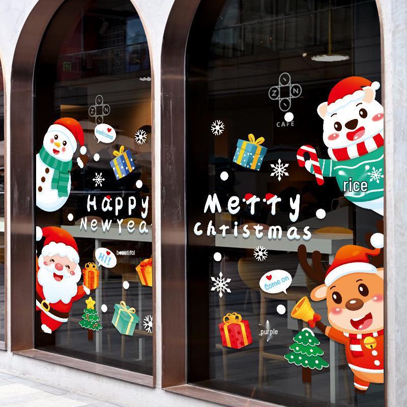Festive Christmas Window & Glass Door Stickers – Self-Adhesive, Creative Decorative Wall Decals for a Happy Holiday Atmosphere