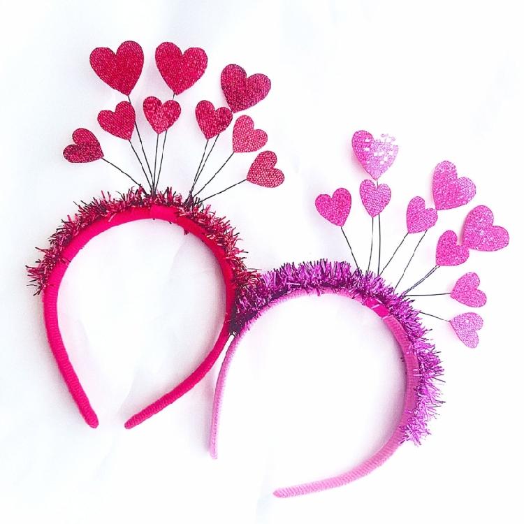 Carnivals Headband Party Hair Holder with Tinsel Heart Rose Red/ Red for Woman