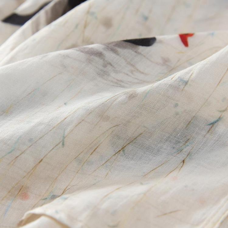 New Summer Linen Blouse Floral Pattern Loose Shirt Casual Plus Size Women White