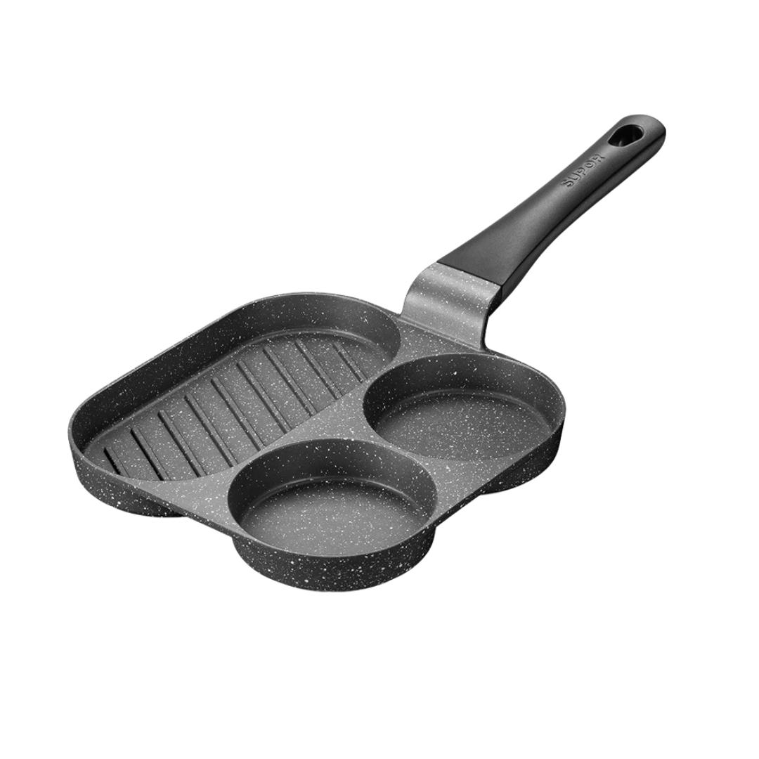 

SUPOR Non-Stick Frying Pan, Three-Hole Medical Stone Color Multifunctional Griddle чорний