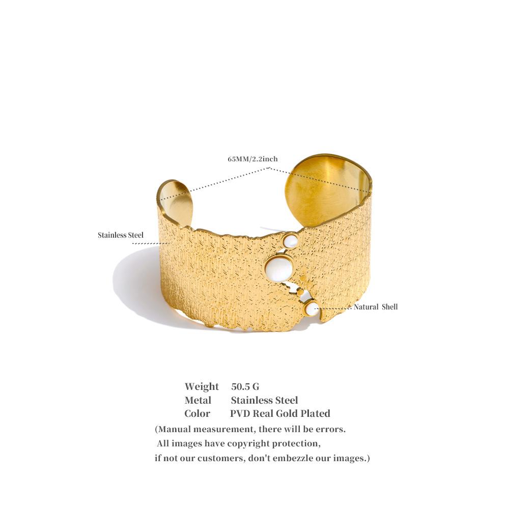 Eetit 65mm Personalized Stainless Steel Wide Shell Cuff Bracelet Bangle 18K Golden Plated Texture Attractive Jewelry