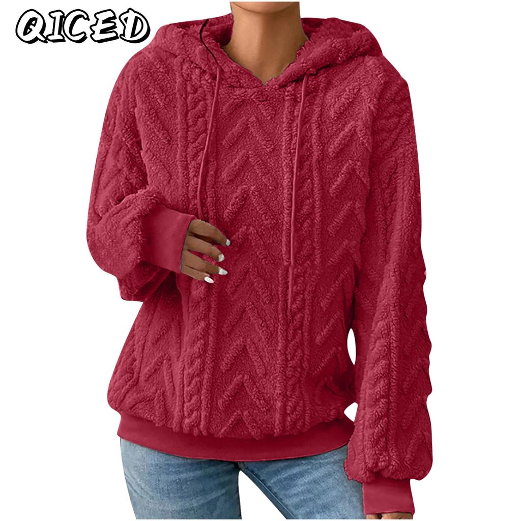 QICED Women's Fashion Casual Solid Color Print Long Sleeve Hooded Hoodies & Sweatshirts