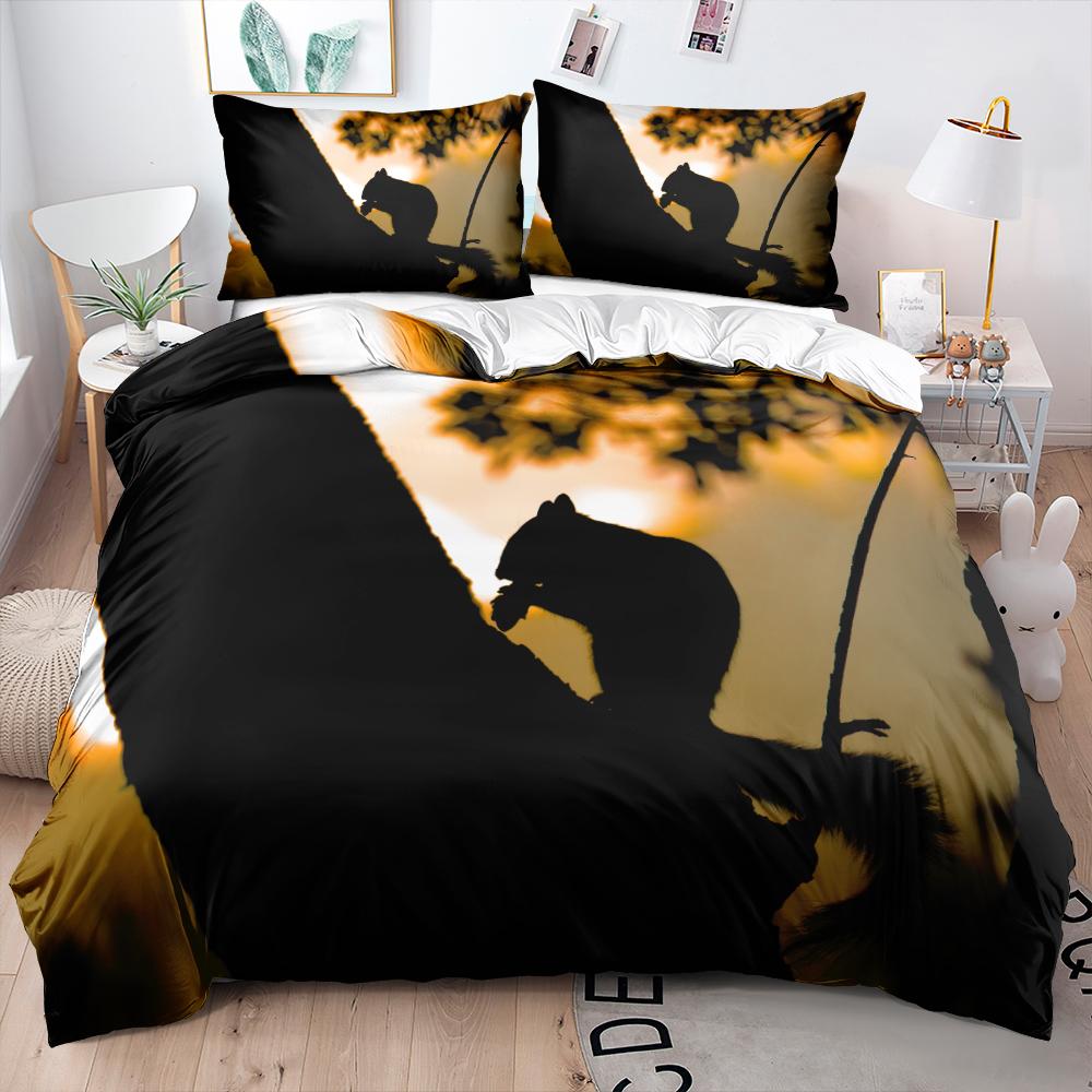 Comforter 3D Squirrel Funny Animal 2/3Pcs Bedding Set Black Unique Soft With Pillow Shames King Queen Size For Kids Teens Boys