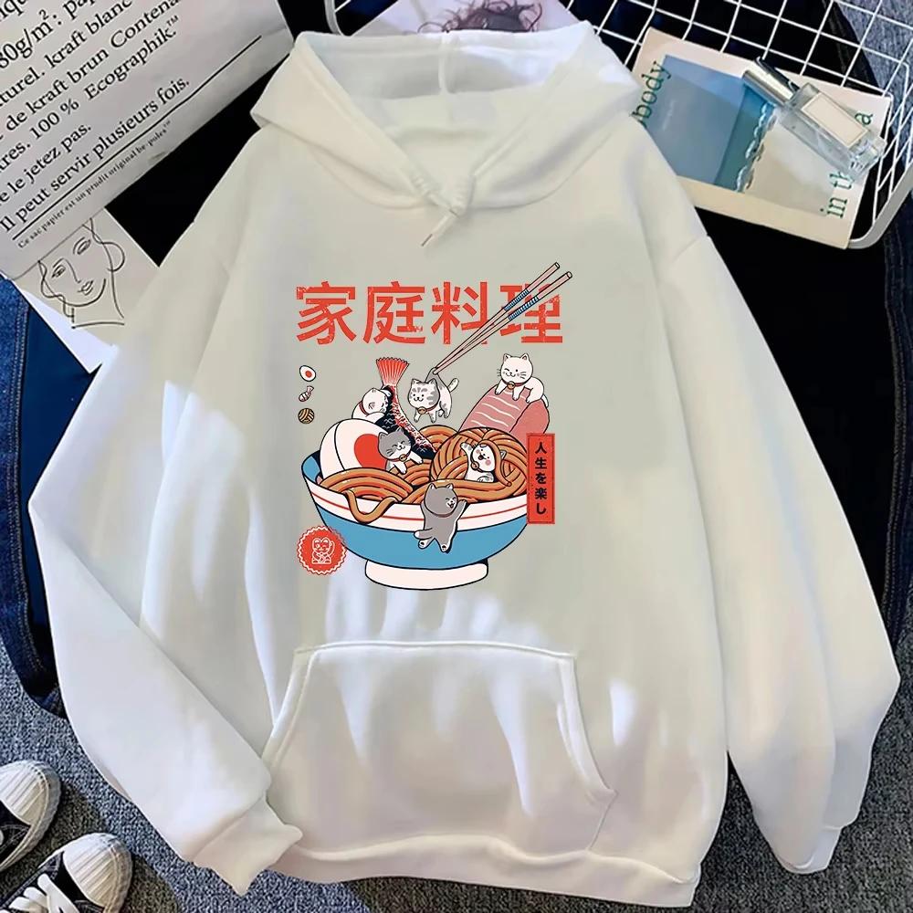 2025 Kawaii Ramen Cats Hoodie Fashion Women Harajuku Funny Hoodies Unisex Autumn Winter Aesthetic Pullovers Sweatshirts Vintage