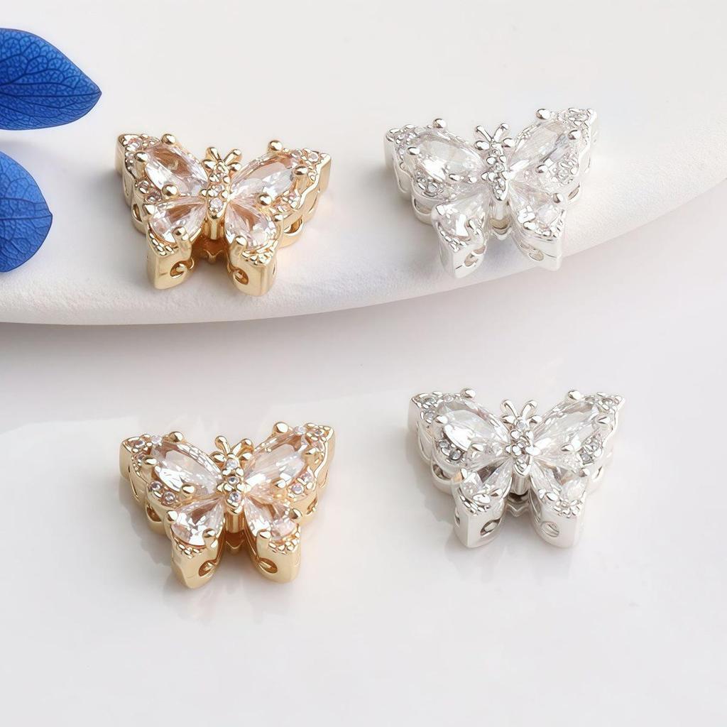 14K Gold-filled Color-preserving Zirconia Butterfly & Flower Spacer Beads for DIY Jewelry
