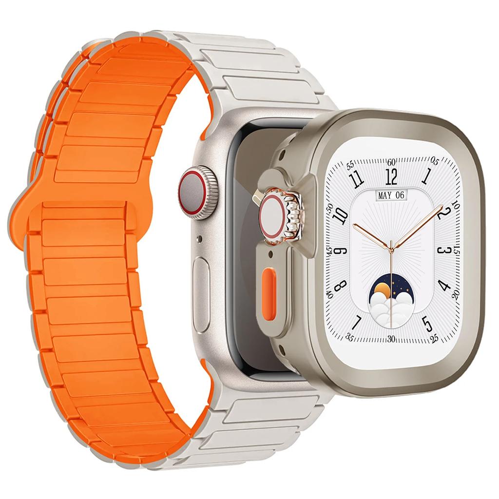 Strap+Case for Apple Watch Ultra 2 49 42 45 44 S10 46mm Magnetic Silicone Band+cover for IWatch Series 9 8 7 6 5 4 42mm 40 41mm