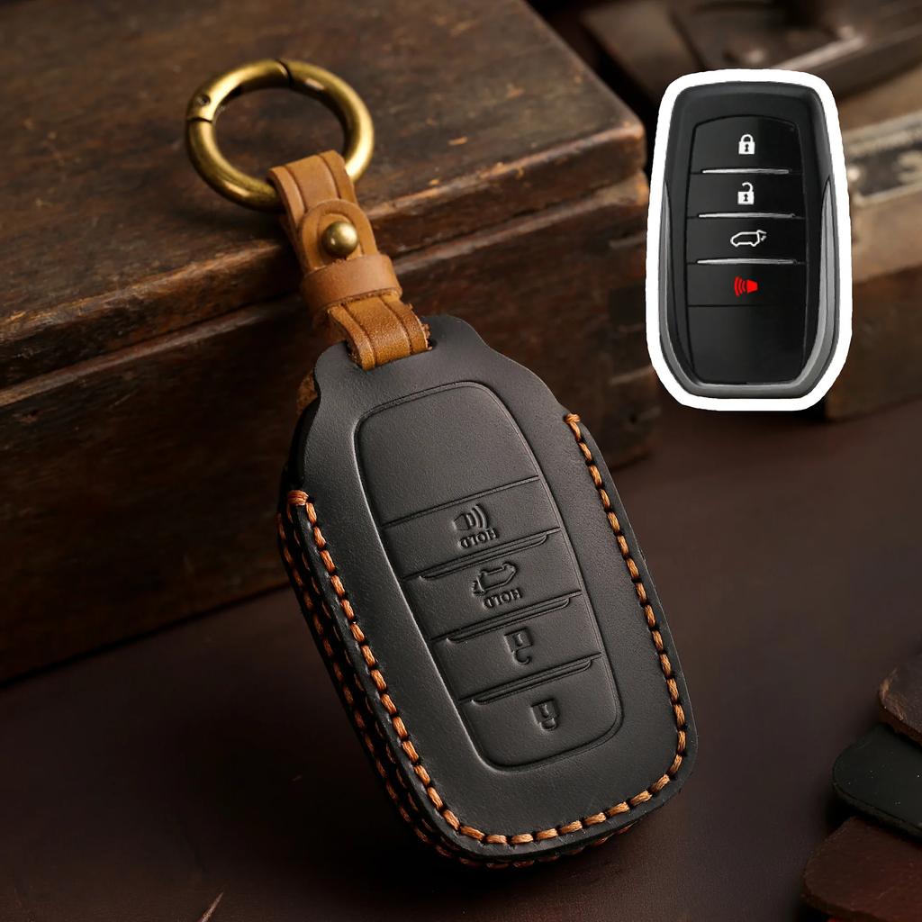 For TOYOTA Sienna RAV4 VENZA Mirai Hybrid Vehicles Alphard PREVIA Voxy Keyless Go Remote Leather Car Key Cover Case Keychain Set
