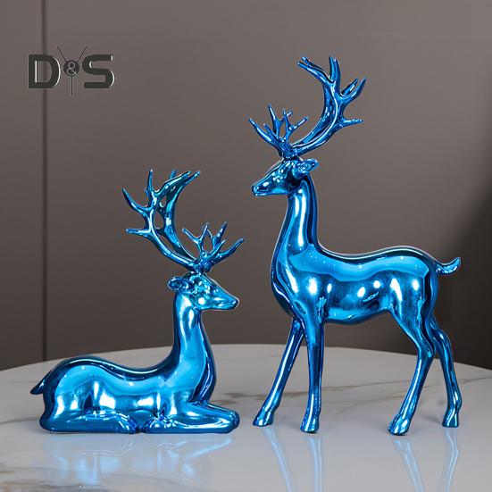 2Pcs Casal Rena Estatueta De Pé Deitado Cervo Estátua Resina Alce Escultura Natal Escritório Em Casa Estante Decoração De Mesa Ornamento