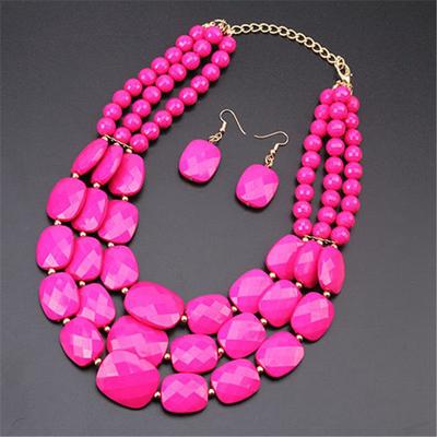1Set Beaded Multilayer Earrings Boho Simple Women Chunky Jewelry Gift Necklace Colorful Statement Bib