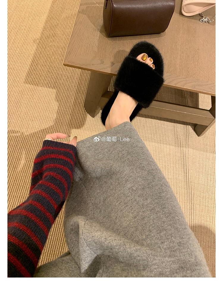 Grape Mother Has The Same Style In Winter, Fluffy~ Warm And Wide, With Heightened Thick-Bottomed Fluffy Slippers For Women