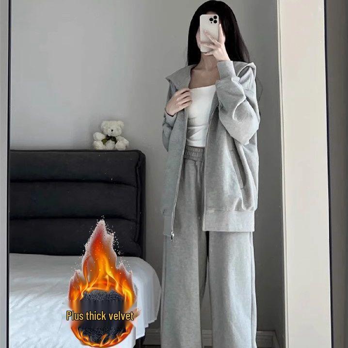 Korean Style Slim Fit Loose Sportswear: Autumn/Winter Hooded Two-Piece Set - Casual Student Running Outfit