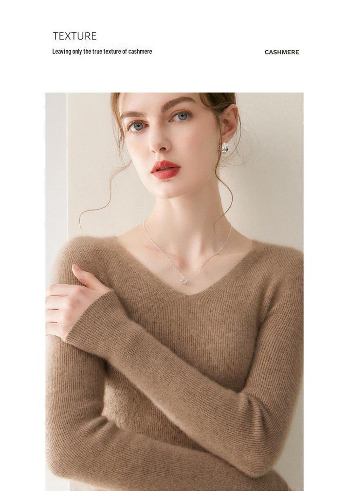 2026 Le Ka Sha Women's 100% Pure Cashmere Striped V-Neck Long Sleeve Knit Pullover