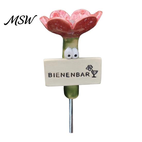 Soil Insertable Water Station Flower Shaped Insect Feeder Stake, Resin Garden Drinker with Landscaping Bee Bath Metal Ground Spike, Weather-Resistant