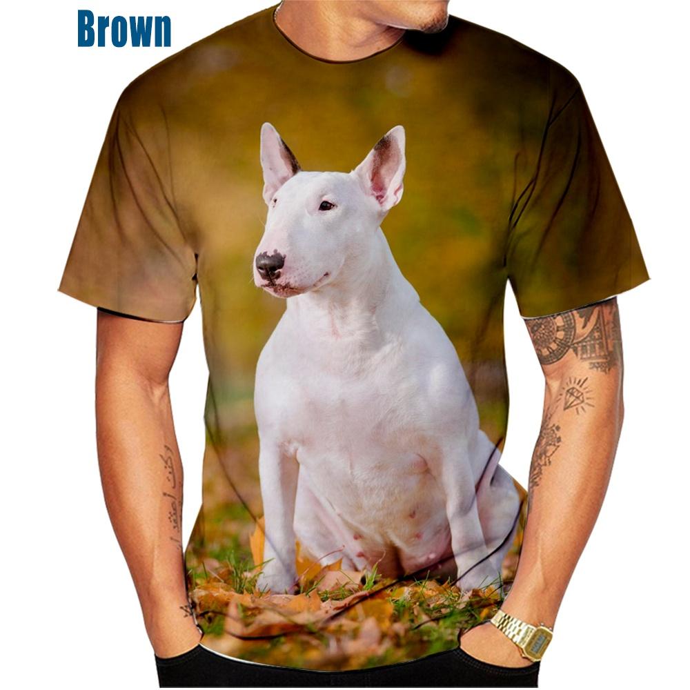 Summer Round Neck Cute Animal Bull Terrier Pattern 3D Print Top Fashionable Casual Short Sleeved Men's T-shirts