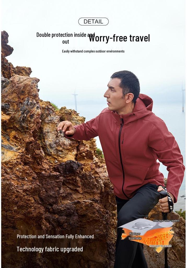 Water-Repellent Hooded Softshell Jacket for Couples – Windproof Outdoor Camping Outerwear