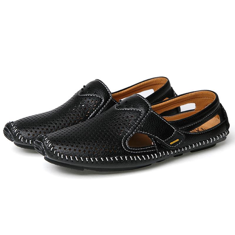 Summer New Men's Casual Hollow Breathable Doudou Shoes Comfortable, Light and Non-slip Hand-sewn Bag Head Sandals