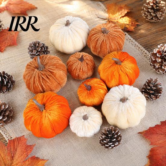 Realistic Stuffed Pumpkin Prop Small Velvet Thanksgiving Table Centerpiece, Halloween Soft Durable Themed Decorations for Fall Harvest Farmhouse