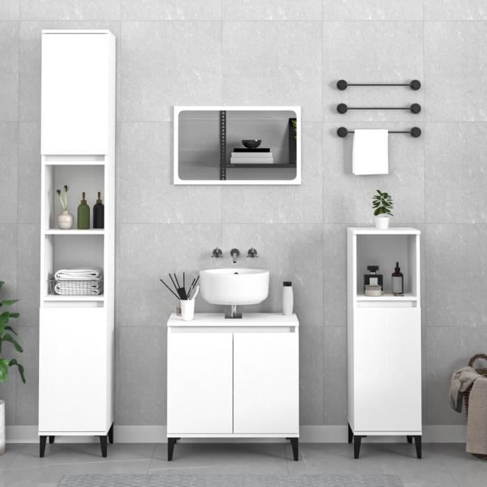 VidaXL Ensemble de meubles salle de bain 3 pcs blanc bois d'ingénierie 3185589