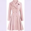 Pink Double Breasted Belted Trench Coat with Notch Lapel and Gold Buttons