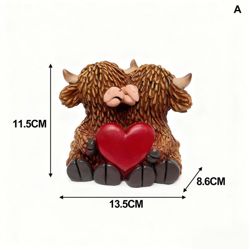 

1pcs Valentine s Day Highland Cow Resin Ornament Home Desktop Holiday Atmosphere Decor Creative Tabletop Decoration