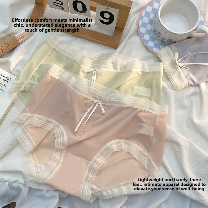Plus-size Ladies Summer Sweet Lace Edge Ice Silk Cotton Crotch Antibacterial Hip-lifting Mid Waist Triangle Briefs