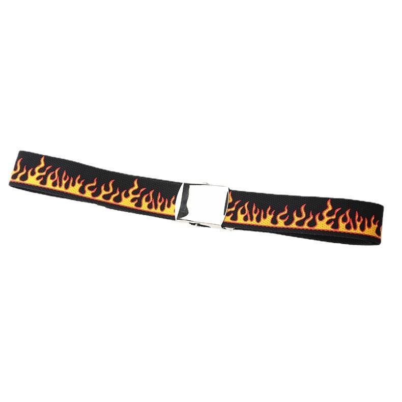 Fashionable Pattern Flame Metal Buckle Decoration Men Casual Woven Canvas Belt