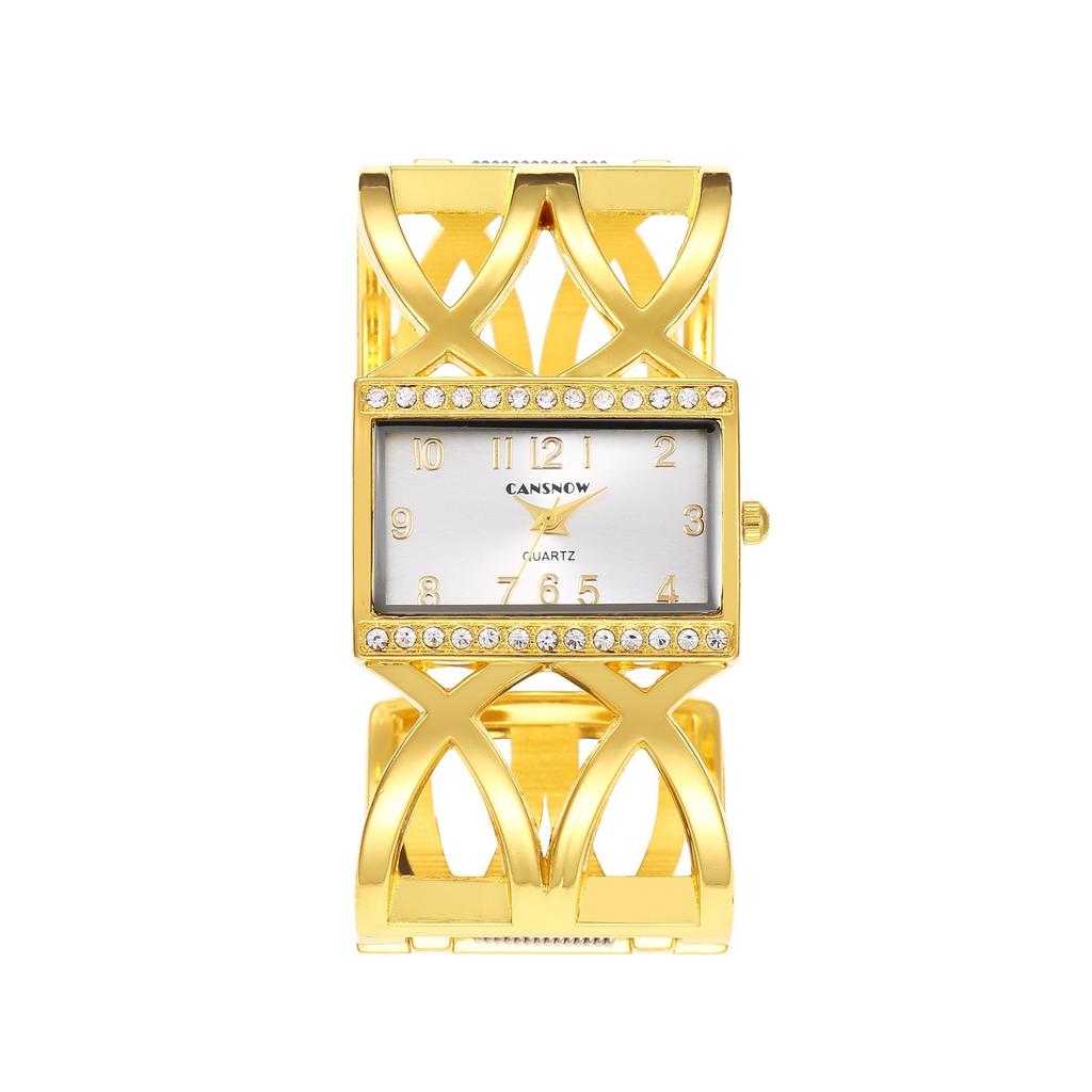 CANSNOW Rechteckige Damen-Armbanduhr Gold Silber Armreif Uhren für Damen Strass Stahlarmband Quarz Modeuhr für Damen