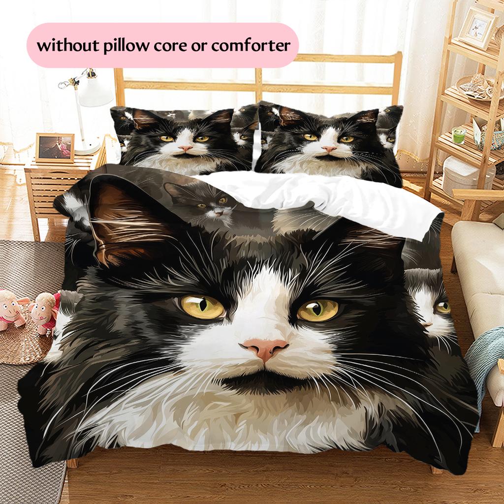 Cow Cat Pattern Bedding Home Decoration Birthday Gift (1 * duvet cover + 2 * pillowcase, without core)