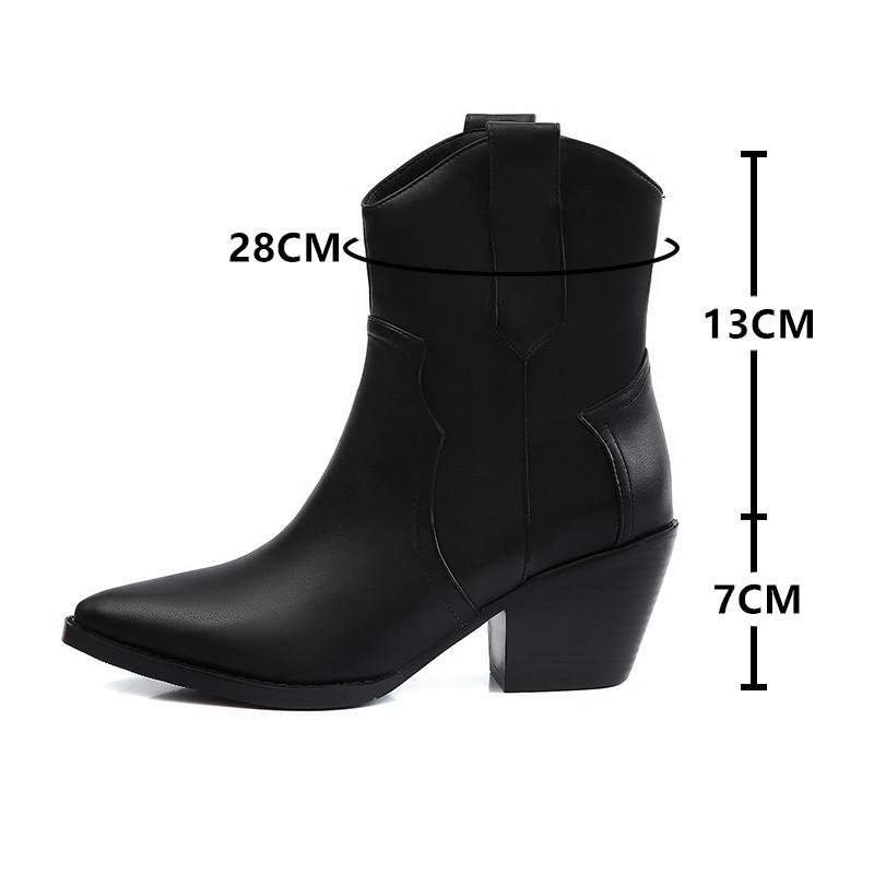 Pointed Toe Western Cowgirl Chelsea Ankle Boots Shoes Women Cossacks Cowboy Boats Wedges Femal Botas Mujer 33-45Black White