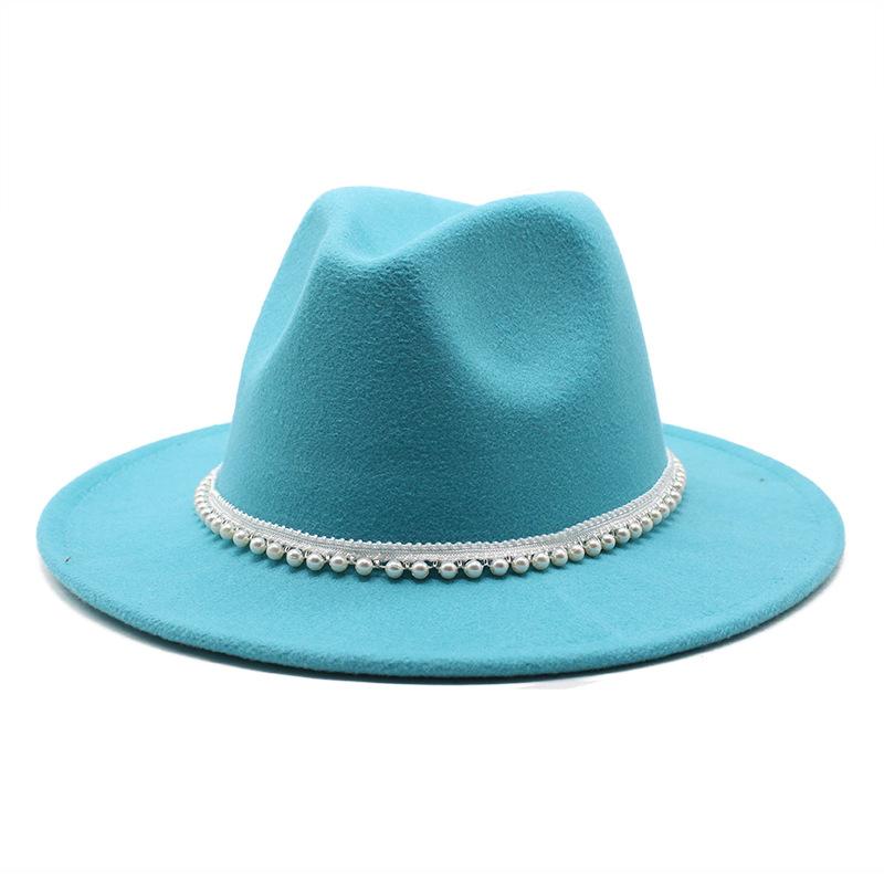 Autumn And Winter New Ribbon Hepburn Style Broad Brimmed Hat Fashion Flat Brim Top Hat Men And Women Woolen Fedora Hat