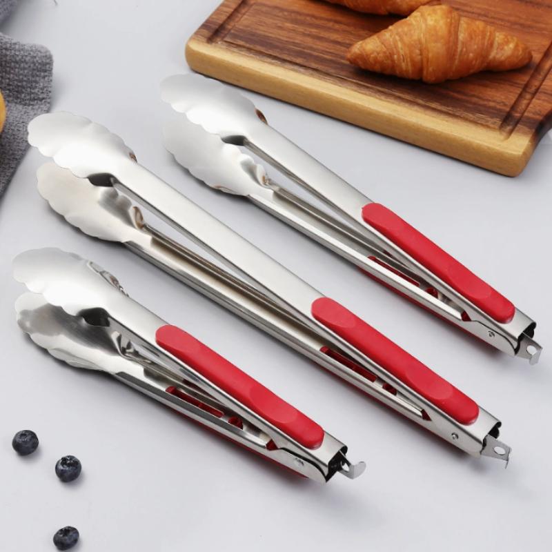 Tragbarer Edelstahl BBQ Antihaft BBQ Clip Salat Brot Lebensmittelzange Küchenwerkzeuge Kochzange mit Gelenksperre Küche