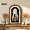 Halloween Spooky Decorative Sign Ghost Wall Decor, Cute Table Sign, Vintage Arch Framed Fall Season Accent Picture, Art for Mantel Living Room Bedroom