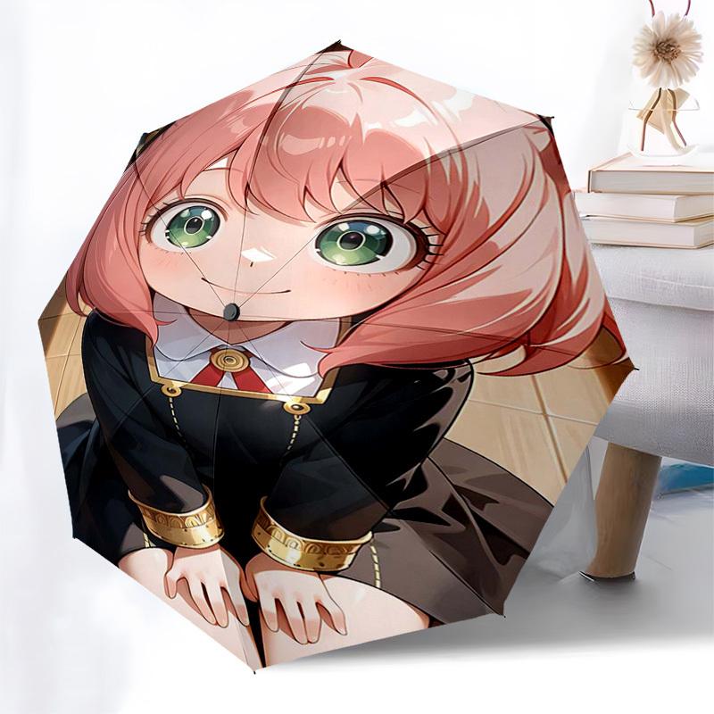 1pc Anime Character Pink Hair Girl with Green Eyes Umbrella, Automatic Open, Foldable Design, Outdoor Use, Festival Gift for Fans, Travel, Daily Use.I