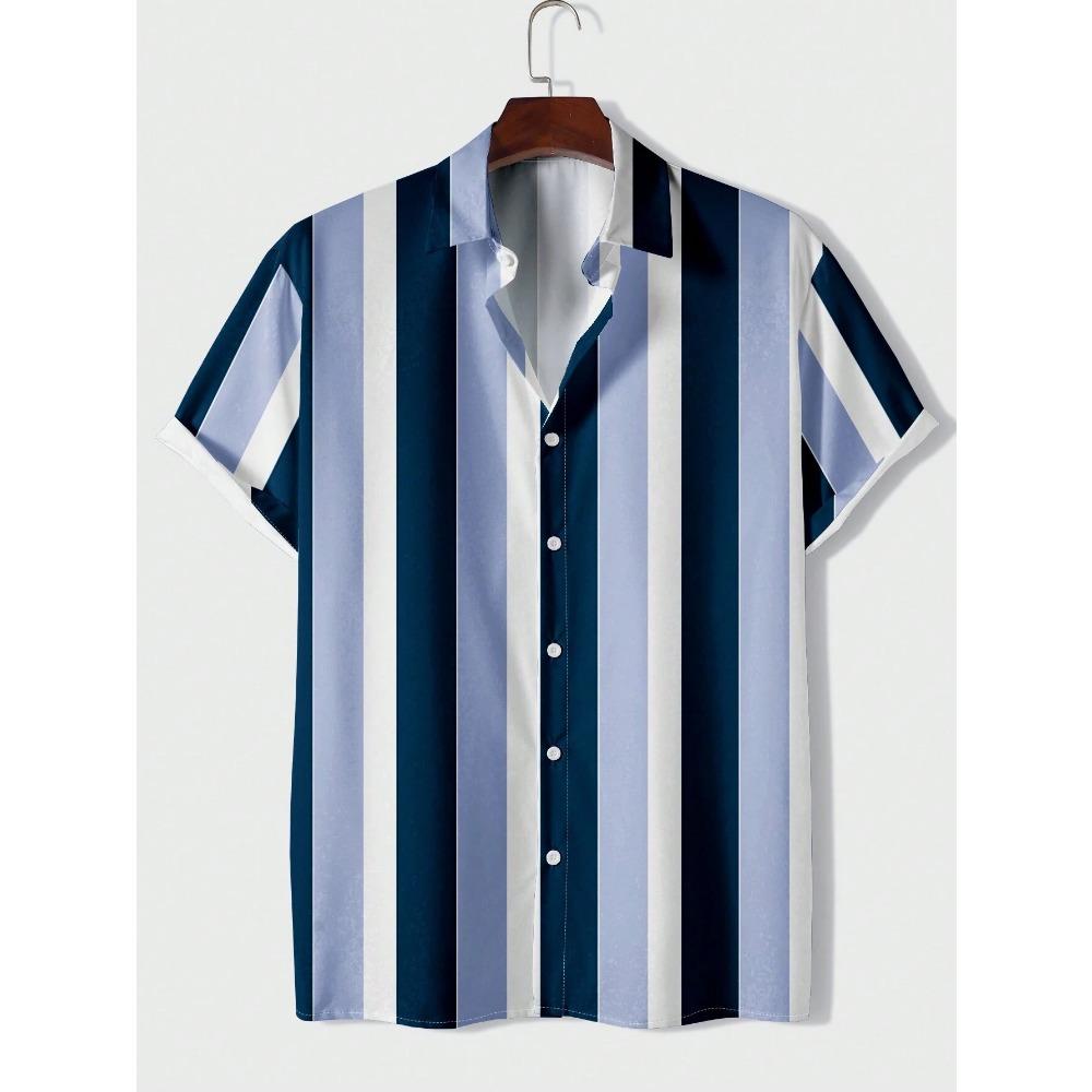 New European and American Printed Men's Shirt Casual Striped Versatile Top Short Sleeved