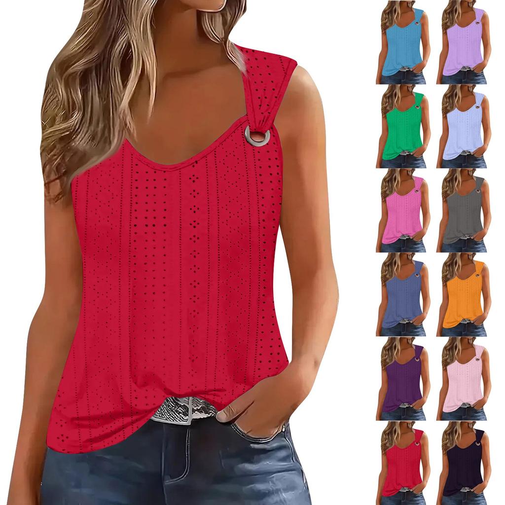 Women's Girl Tank Top Casual Vest Tops For Women Cute Knit Vest Top Eyelet Loose Fit Sleeveless Tops Flowy Eyelet