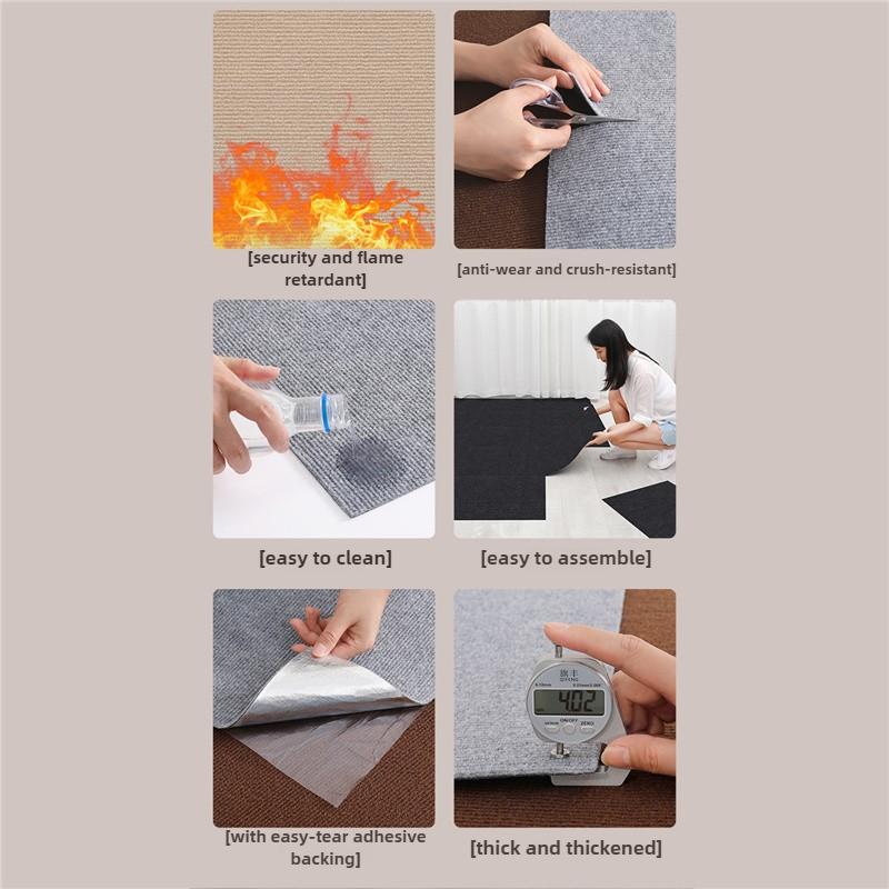 4mm Thickened Self-adsorption Splicing Non-slip Carpet Office Living Room Bedroom Waterproof Wear-resistant Floor Mat Home Decor